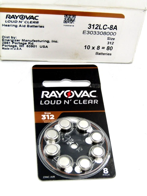 Rayovac, Loud N' Clear, talla 312, paquete de 10 baterías de audífonos, 80 en total