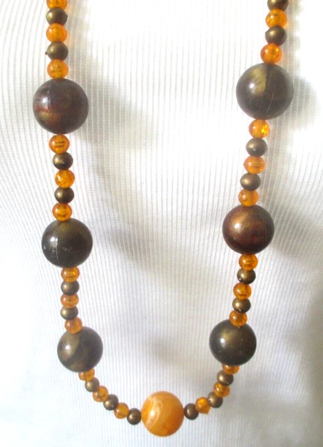Sautoir Perles En Résine Multicolore – Bijou Vintage Ancien – État Parfait