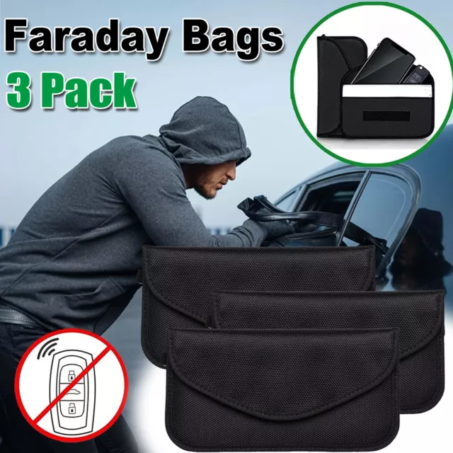 3 Pack Large Faraday Bag Cell Phone Wallet Blocker RFID Signal Shielding Pouch