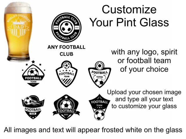 Personalised Pint Glass Any Football Team, Logo Theme Engraved - Gift Boxed