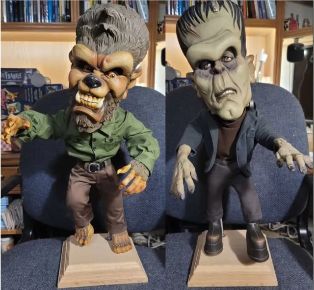 Wolfman and Frankenstein Pozers Universal Monsters Sideshow 22" custom bases