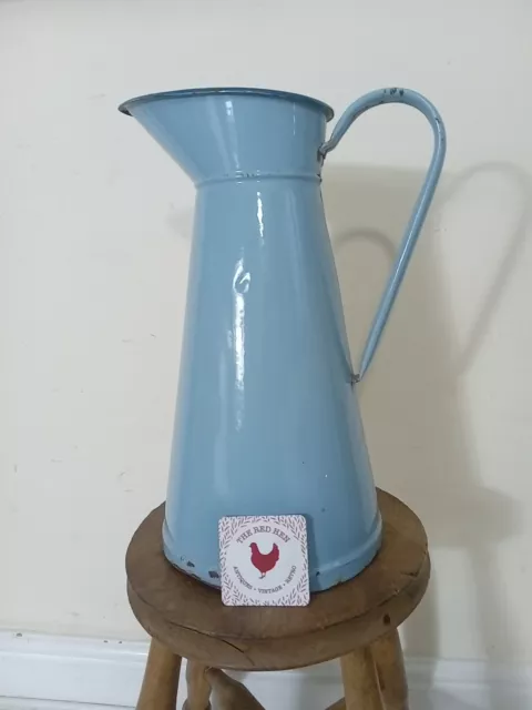 LARGE VINTAGE FRENCH ENAMEL JUG, PITCHER, VASE, VIVID BLUE, 38cm tall - 1940s 2