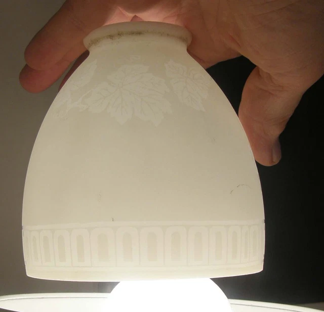 Antique Victorian Acid Etched Milk Glass Lamp Shade W/Grape Vine  2 1/4" Fitter