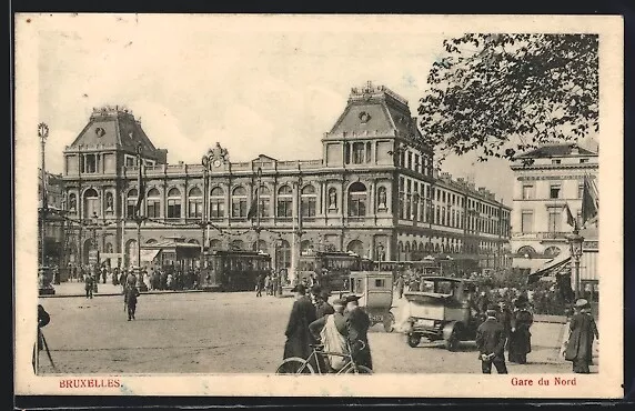 CPA Brüssel / Bruxelles, Place Rogier, Gare du Nord, La Gare, tramway 1915