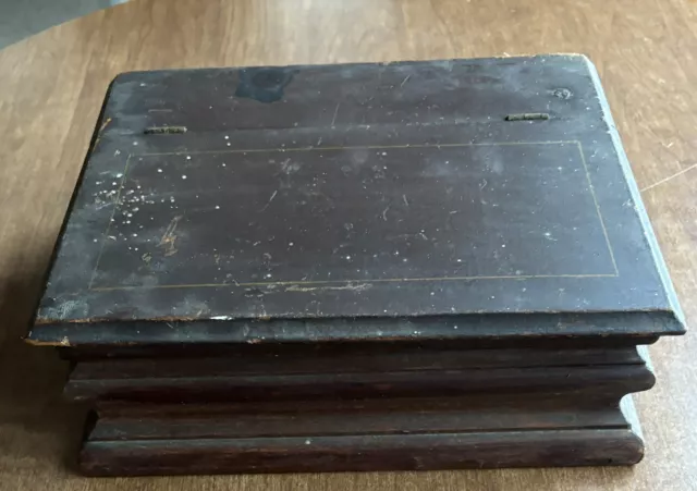 Antique 11x8x3 Wood Hinge Lid Trinket Vintage Storage Box