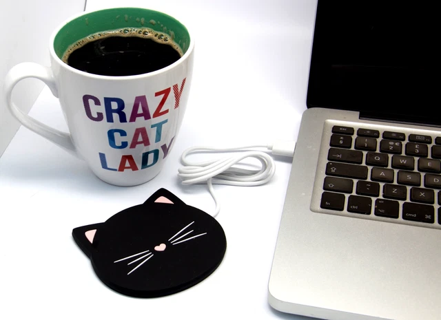 Black Cat USB Heat Heater Coaster Tea Coffee Mug Warmer Home Office Cup Mat Pad