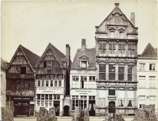 Photo vers 1880 albumen Holland Belgium ? Estaminet  Malines Mechelen Anvers