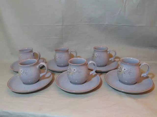 6 Denby Reflections Espresso Coffee Cups & Saucers