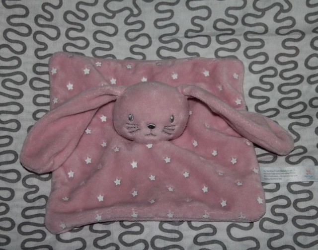 doudou SIMBA TOYS NICOTOY LAPIN plat ROSE  étoile blanche phosphorescent TTBE