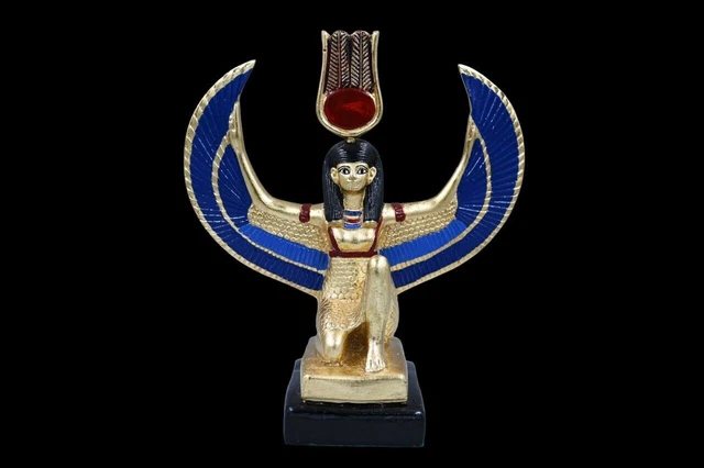 ESTATUA GRANDE EGIPCIA ÚNICA Alas de Isis Diosa de la Curación y Disco...