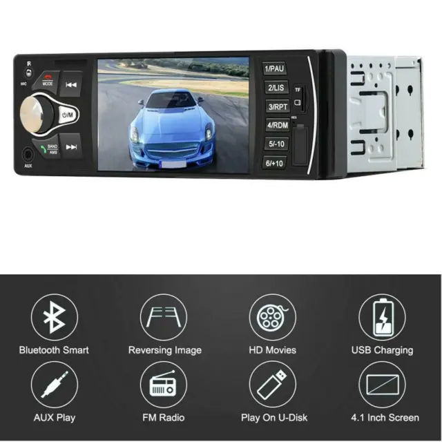 1DIN 4.1in Car FM Radio Bluetooth HD Touch Screen Stereo Audio AUX USB TF Player