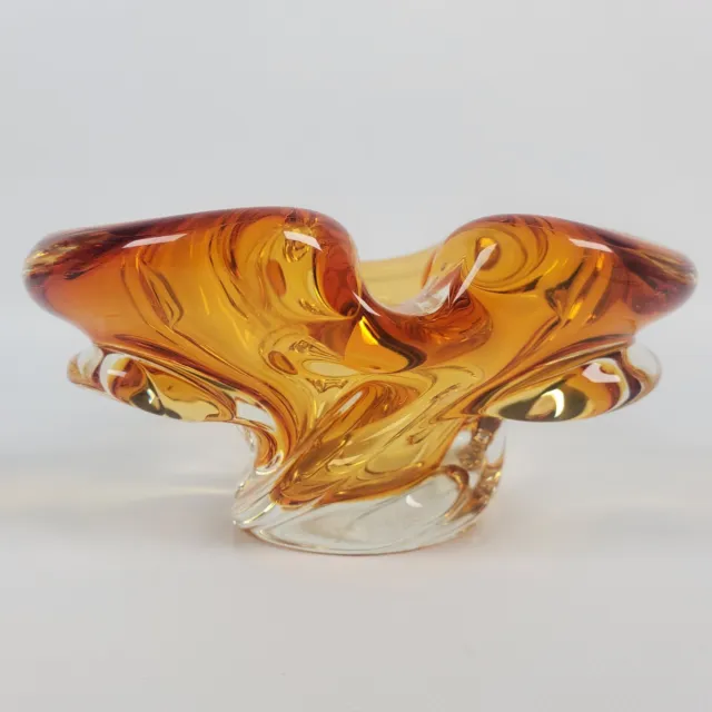 Vintage Mcm Art Glass Cigar Ashtray Chalet Amber Trinket Dish Bowl Mad Men