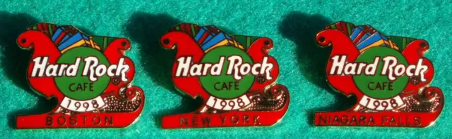 BOSTON XMAS SANTA CLAUS RED SLEIGH SLED 1998 PRESENTS Hard Rock Cafe PIN