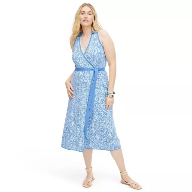 Diane Von Furstenberg DVF Target Sea Twig Blue Sweaterknit Wrap Midi Dress S