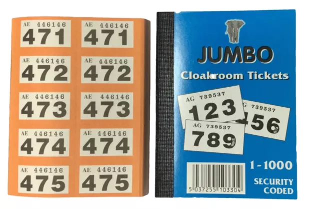 RAFFLE TICKETS BOOK Cloakroom Tombola Draw Security Coded Numbered 1 X 1-1000