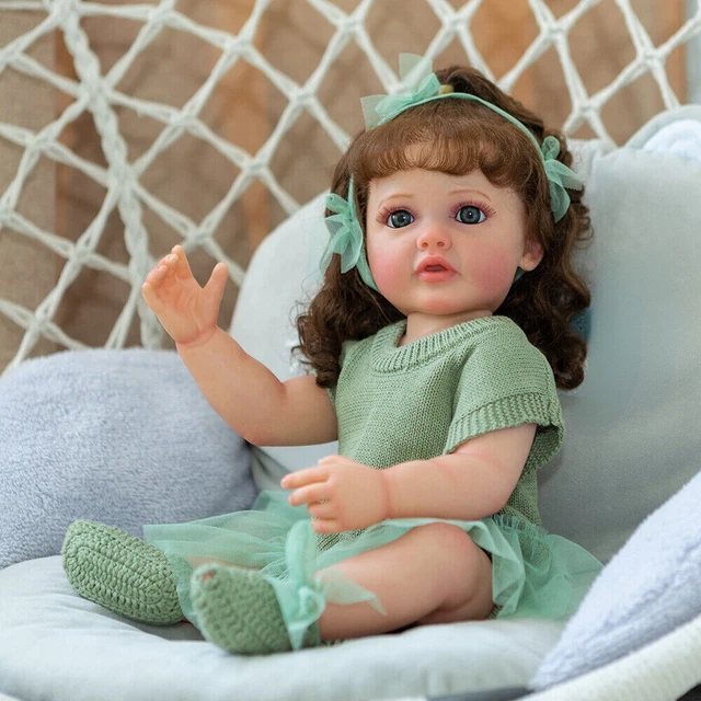 22in Full Body Silicone Vinyl Reborn Toddler Cute Girl Doll Rooted Hair Lifeike