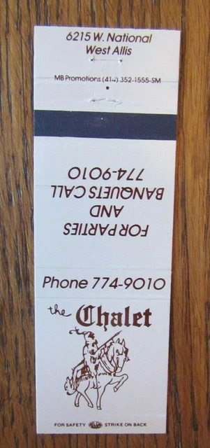 Knight On Matchbook Matchcover: Chalet (West Allis, Wisconsin) -E13