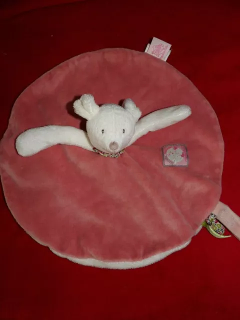 Doudou Plat Rond Moulin Roty Sours Blanc Rose Myrtille et Capucine