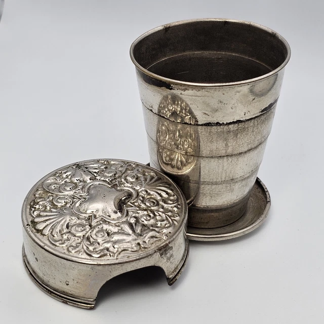 ANTIQUE 1897 VICTORIAN Era Silver Over Brass Collapsible Travel
