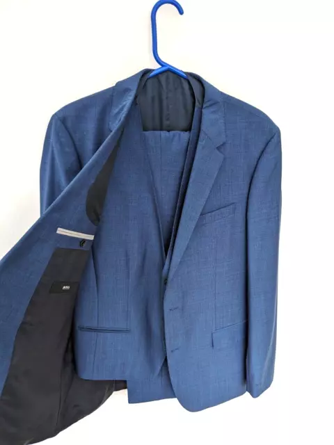 Hugo Boss 3 Piece Suit Mens Wool Silk Jacket 42 Blue Trousers W32 L33 Waistcoat