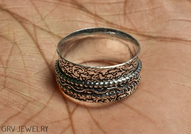 Handmade Spinner Ring Ethnic Jewelry 925 Silver Plated Us Size 9.5" R021-H106