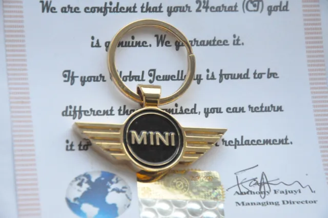24K Gold Plated MINI COOPER Car Keyring. Metal .Gift Authenticity Certificate
