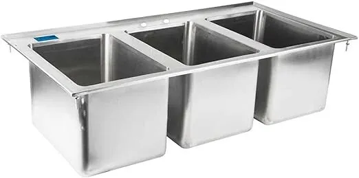 Stainless Steel Drop Sink - 3 Compartment Drop in Sink 10" x 14" x 10"