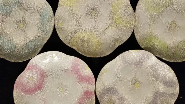 5 RARE Japanese Ando CLOISONNE Art Enamel Metal Floral PLATE HandCrafted Vintage