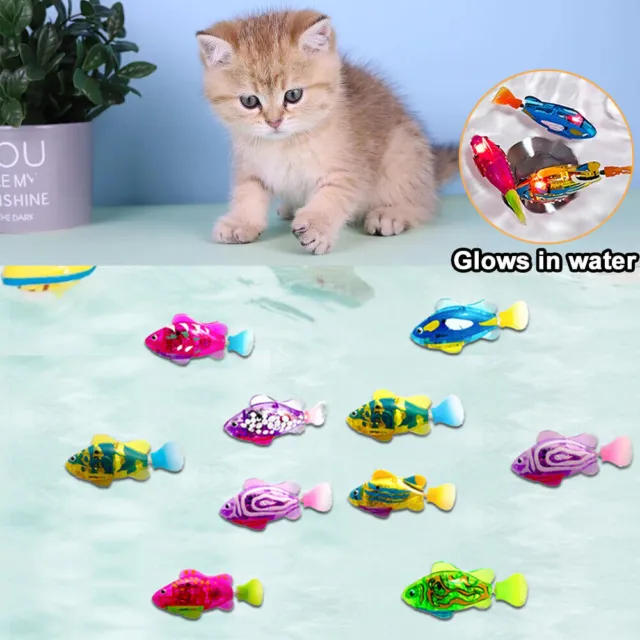 1-10PC Electric Fish Cat Interactive Toy LED Light Water Swimming Robot Fish Pet