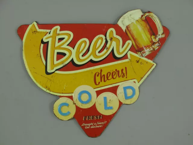 9977771 Murale Targa di Latta Vintage Freddo Birra 31x27cm