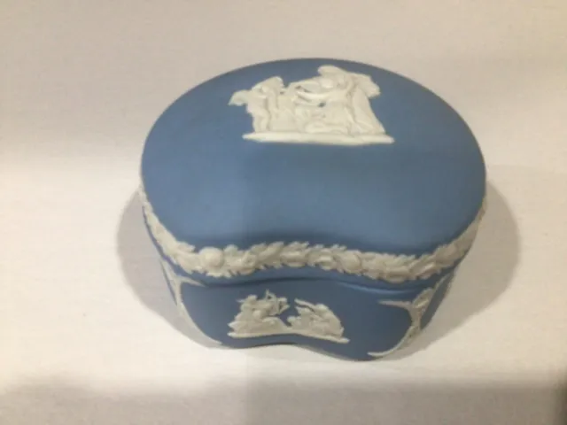 Vintage Blue Wedgwood Jasperware heart shaped trinket box Made in England