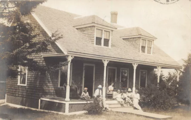 A View Of The Family On The Porch, Bath, Maine ME RPPC 1912