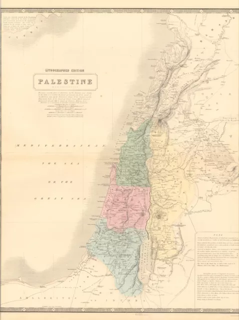 1845 Palestine map by A.K. Johnston ~ 25.8" x 21.2" Antique Pastel Color Huge