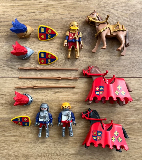  PLAYMOBIL 3 RITTER zu Pferd rot-blau,3659 3652 3674,Lilienritter Illustration 