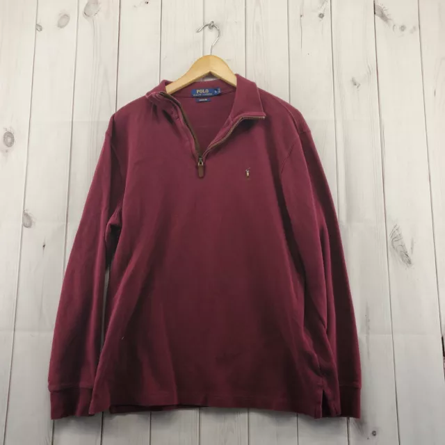 Ralph Lauren Shirt Mens Large Burgundy Red Estate Ribbed Quarter Zip Long Sleeve