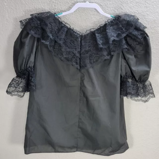 Vtg Square Up Fashions Black Lace Trim Dance Top Puff Sleeve V-Neck Ruffle Sz 5