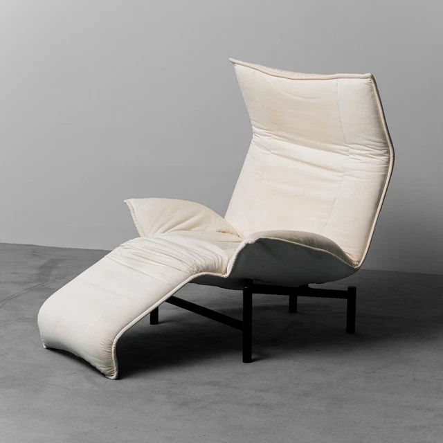 Poltrona Veranda Tessuto Bianco Vico Magistretti Cassina 80 Vintage Modernariato
