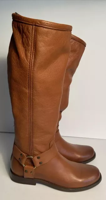 Frye Phillip Harness Tall Cognac Leather  Zipper Boot Women's Size 6