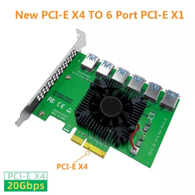 1 PCI-E X4 to 6 PCI-E X1 USB3.0 Riser Card Adapter Extender For Miner Mining