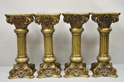 Vintage Brass Bronze Fluted Corinthian Column 29" Classical Pedestal Plant Stand 2