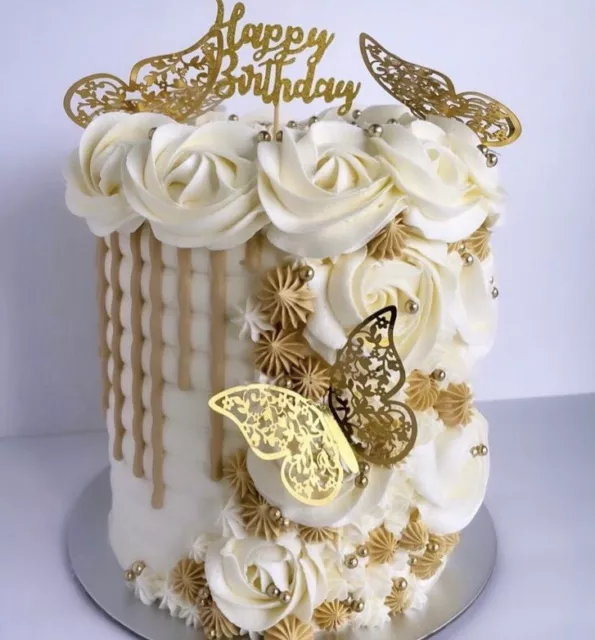 6 Gold Butterfly Decorations … Cake Topper , Cupcake .. Party