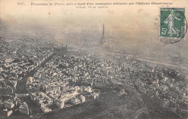 Cpa 75 Panorama Of Paris Taken Aboard A Military Monoplane Officer Observed