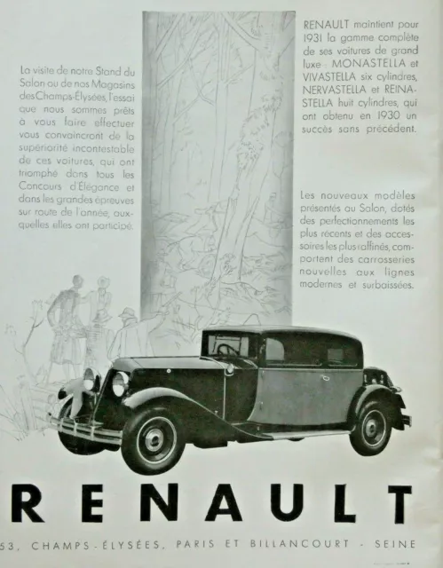 1930 Renault Monastella Vivastella & Reinastella PRESS ADVERTISEMENT
