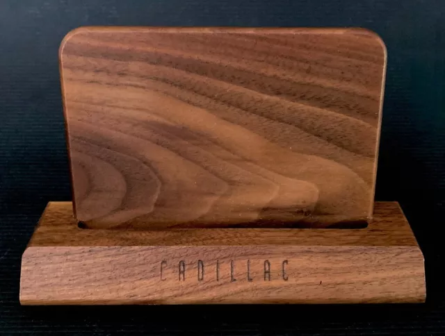Vintage Wooden Wood Cadillac Business Card or Photo Holder Desk Accessory VGC