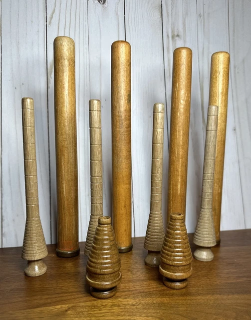LOT 10 ANTIQUE Wooden Spools Textile Mill Thread Bobbin Spindle Vintage