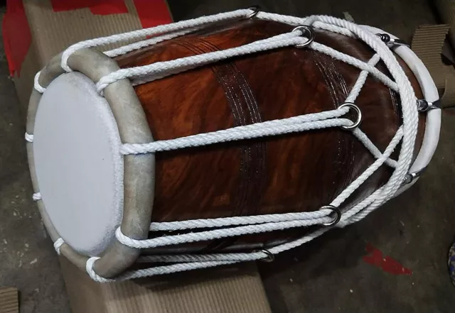 Dholak Wooden Musical Instrument Drum Nuts & Bolt With Tied Through Rope.PRS