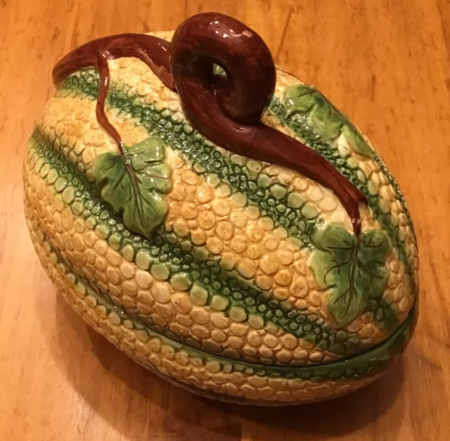 Vintage MOTTAHEDEH Italy Majolica Covered Melon Squash Ceramic B Altman MINT NOS
