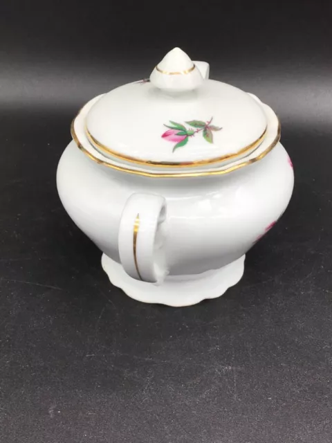 Vintage Fine Bohemian China Sugar Bowl with Lid Czechoslovakia Pink Rose Pattern 2