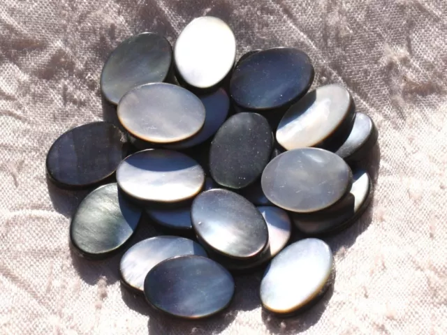 2pc - Perles Coquillage Nacre naturelle Ovales 18x13mm blanc gris noir irisé - 7