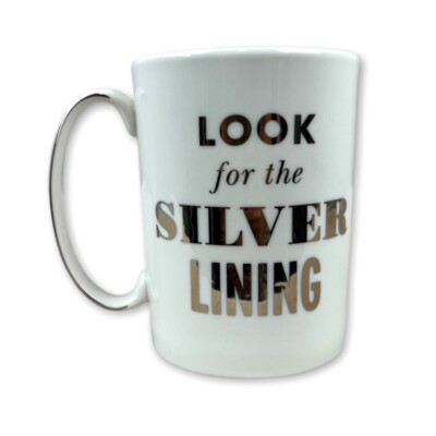 Kate Spade Lenox LOOK FOR THE SILVER LINING Mug Cup Fine China Silver White 12oz